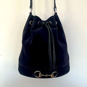 Gucci Horsebit Blue Suede Drawstring Handbag